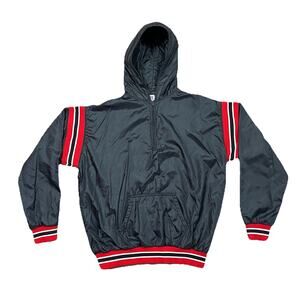 Vintage Russell Athletic XL Hooded Windbreaker Jacket Black Red USA Made